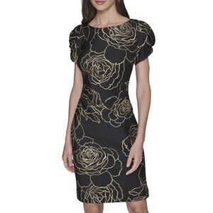 Karl Lagerfeld Paris Floral Print Crew Neck Sheath Dress